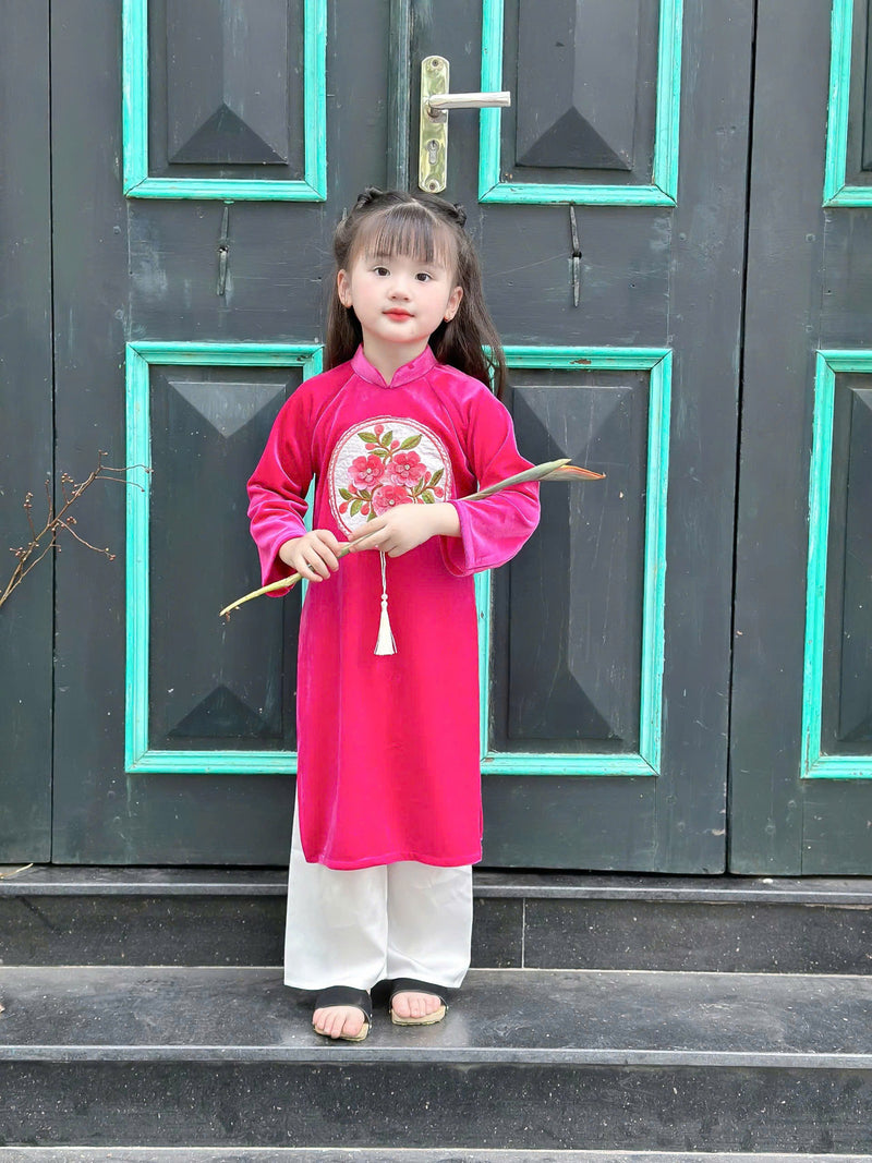 Girl Dress | Áo Dài Bé gái | Pink Velvet Ao Dai D33