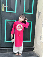 Girl Dress | Áo Dài Bé gái | Pink Velvet Ao Dai D33