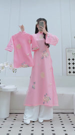 Pink Blossom Mother & Daughter Ao Dai | Sweet Rose Family Matching Ao Dai