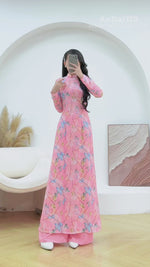 Pink Leaf Traditional Ao Dai Set | Traditional Vietnamese Ao Dai D31
