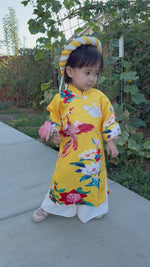 Yellow Phoenix Bloom Vietnamese Girl Dress | Áo Dài Bé Gái D22