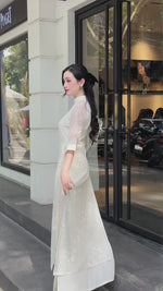 Cream Floral Modern Ao Dai Vietnam NO PANTS | Modern Vietnamese Ao Dai H40