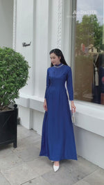 Blue Pearl Grace Traditional Vietnamese Ao Dai No Pants D3