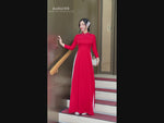 Red Traditional Vietnamese Áo Dài with Pearl and Crystal Embellishments | No Pants E22