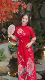 Crimson Lotus Modern Vietnamese Ao Dai Set E39
