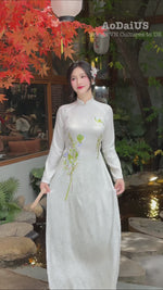 Ngoc Lan Traditional Ao Dai Set | White Lotus Vietnamese Dress H57