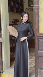 Black Pearl Grace Traditional Vietnamese Ao Dai No Pants J4
