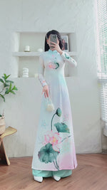 Pastel Lotus Grace Ao Dai Vietnamese Traditional Ao Dai H9