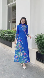 Floral Blue Traditional Vietnamese Ao Dai | No Pants G4