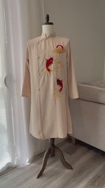 Vietnamese Beige Men Ao Dai | Áo Dài Nam Màu Kem | Koi Fish Transforming into Dragon I15