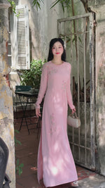 Hand-beaded 3D flowers and crystal Traditional Vietnamese Ao Dai