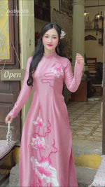 Blush Lotus Elegance Ao Dai Traditional Vietnamese Ao Dai No Pants J6