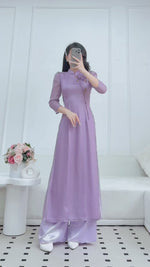 Pastel Purple 3D Rose Ao Dai- Double Layers Chiffon Silk | Vietnamese Traditional Dress | VN-A5