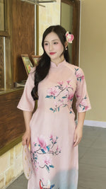 Modern Vietnamese Ao Dai | Áo Dài Hồng Hoa Đào Uyên Ương H58