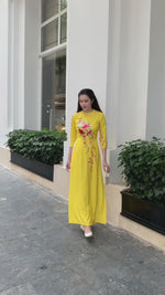 Floral Yellow Traditional Vietnamese Ao Dai | No Pants G4