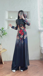 Enchanted Night Bloom Ao Dai Vietnamese Traditional Ao Dai H9