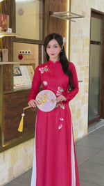 Red Lotus Traditional Vietnamese Ao Dai | Áo Dài Truyền Thống B23