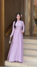 Purple Plain Vietnamese Ao Dai with Pearls No Pants B8