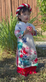 White Lotus Bloom Vietnamese Girl Dress | Áo Dài Bé Gái D21