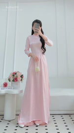 Light Pink Floral Ao Dai Traditional Ao Dai Set | Pink Áo Dài Gấm F36