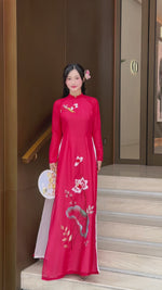 Red Lotus Traditional Vietnamese Ao Dai | Áo Dài Truyền Thống D25