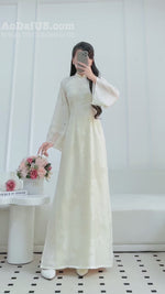 Cream Embossed Floral Ao Dai Traditional Ao Dai Set | Áo Dài Kem B11