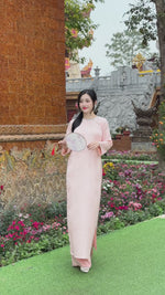 Fiona Pink Floral Ao Dai Modern | Vietnamese Modernized Dress No Pants H31