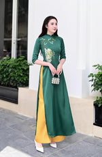 Green Vietnamese Ao Dai With Yellow Pants | Ao Dai Viet Nam | Áo Dài Truyền Thống C29