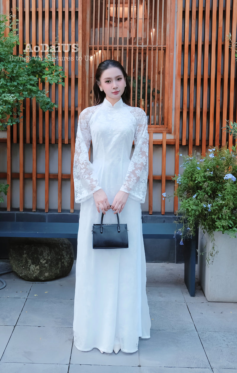 Pure Grace Lace Traditional Vietnamese Ao Dai No Pants