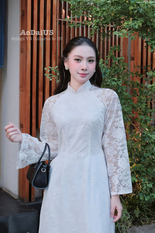 Pure Grace Lace Traditional Vietnamese Ao Dai No Pants