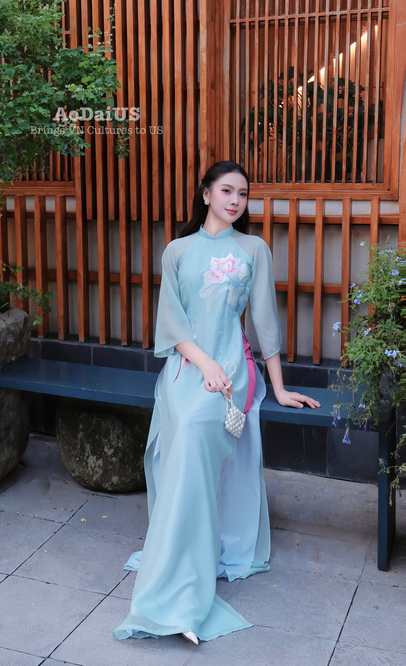 Thanh Yen Lotus Modern Vietnamese Ao Dai Set