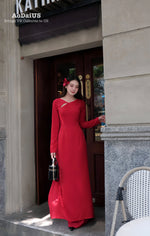 Scarlet Grace Modern Vietnamese Ao Dai No Pants | Áo Dài Hồng Diễm