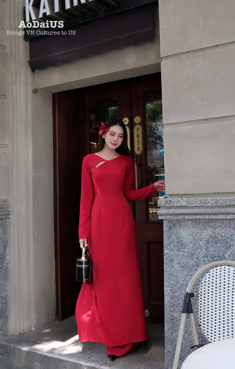 Scarlet Grace Modern Vietnamese Ao Dai No Pants | Áo Dài Hồng Diễm