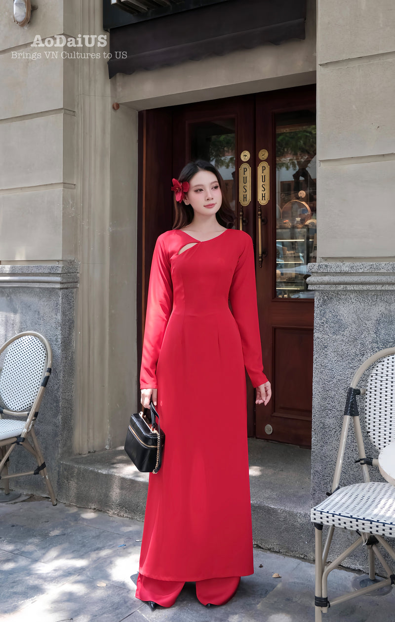 Scarlet Grace Modern Vietnamese Ao Dai No Pants | Áo Dài Hồng Diễm