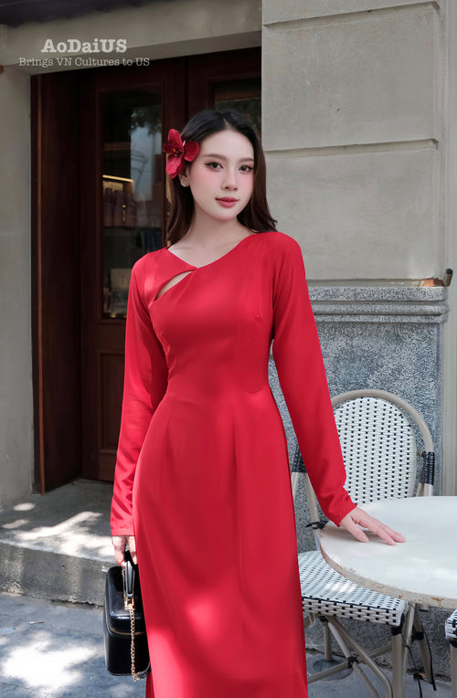 Scarlet Grace Modern Vietnamese Ao Dai No Pants | Áo Dài Hồng Diễm
