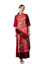 Red Printed Modernized Vietnamese Dress | Ao Dai With Traditional Neck | Ao Dai Viet Nam | Áo Dài Cách Tân