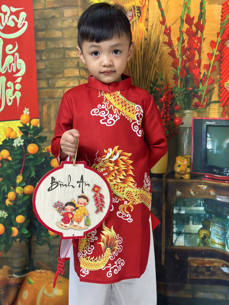 Red 3D Dragon Ao Dai Kid | Dress For Boys | Áo Dài Bé Trai