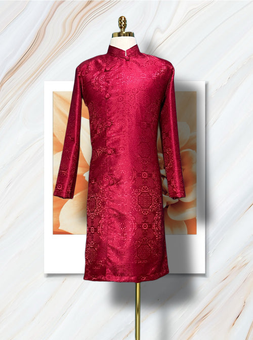 Men Dress | Red Jacquard Brocade Ao Dai For Men | Áo Dài Nam