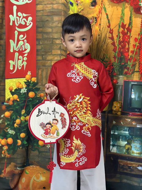 Golden Flame Dragon Boys Vietnamese Ao Dai | Áo Dài Bé Trai F35