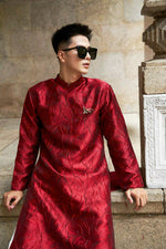 Men Dress | Red Modernzed Ao Dai For Men | Áo Dài Nam