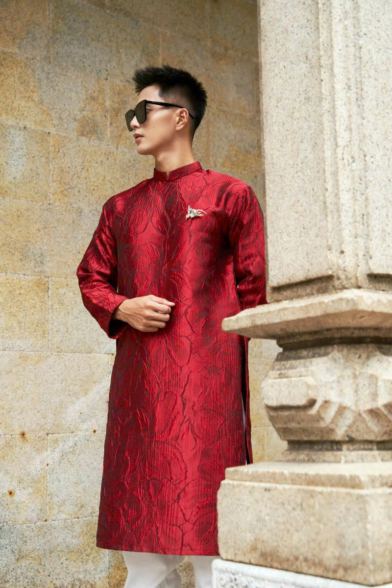 Men Dress | Red Modernzed Ao Dai For Men | Áo Dài Nam