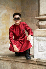 Men Dress | Red Modernzed Ao Dai For Men | Áo Dài Nam