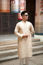 Men Dress | Beige Hidden Pattern Modernzed Ao Dai For Men | Áo Dài Nam