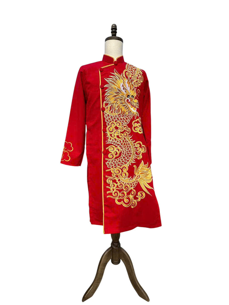 Red Dragon Embroidered Ao Dai For Men | Men Dress | Men's Ao Dai For Wedding | Áo Dài Nam