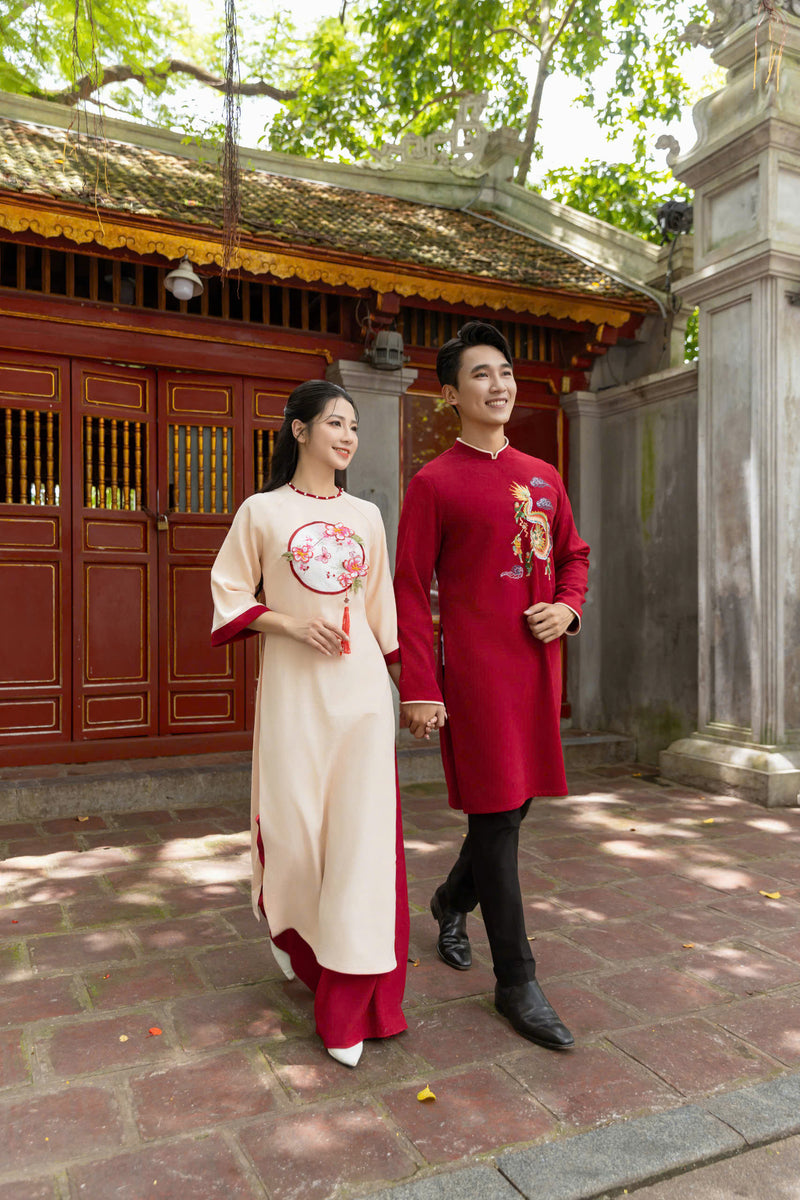 Red Dragon Embroidered Ao Dai Men | Men Dress | o Di Nam Ao Dai US Red Dragon Embroidered Ao Dai Men | Men Dress | o Di Nam Ao Dai US