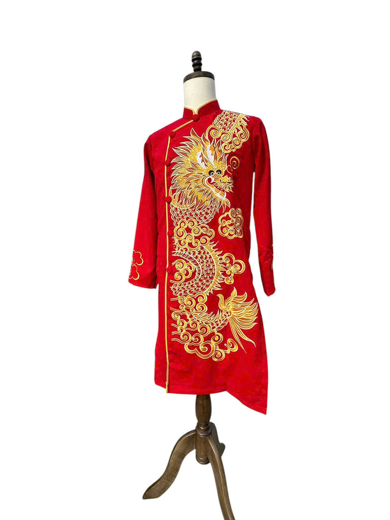 Red Dragon Embroidered Ao Dai For Men | Men Dress | Men's Ao Dai For Wedding | Áo Dài Nam