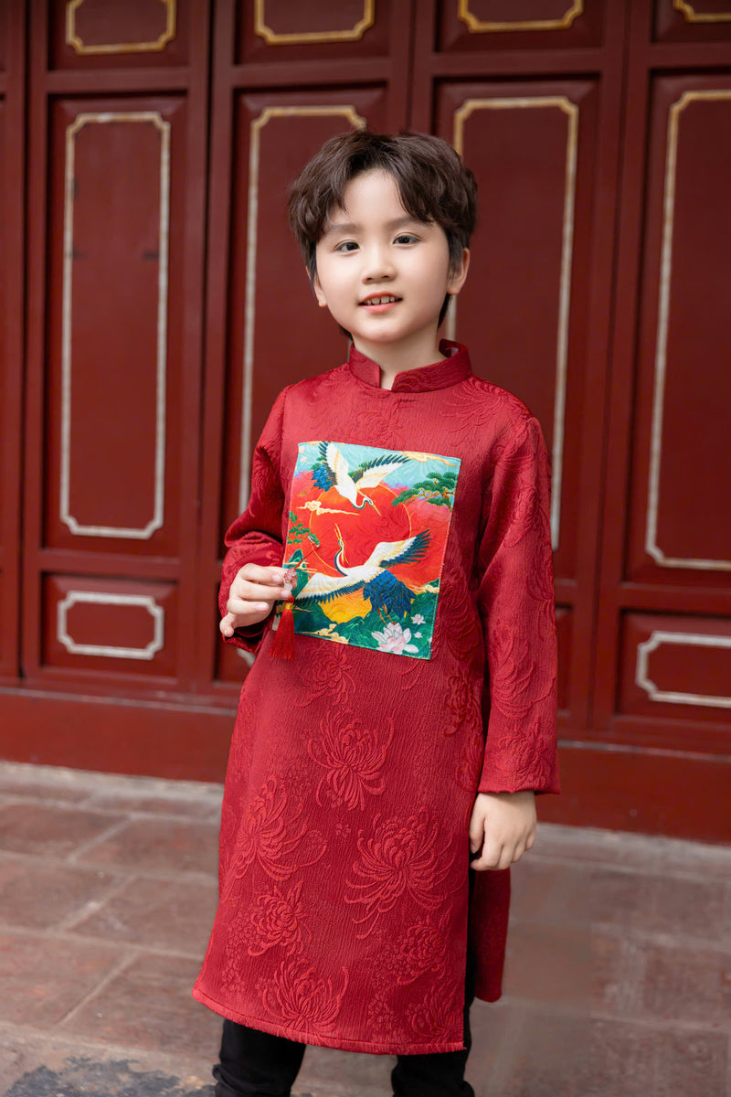 Dress For Boys | Áo Dài Bé Trai | Printed Bird Ao Dai For Son