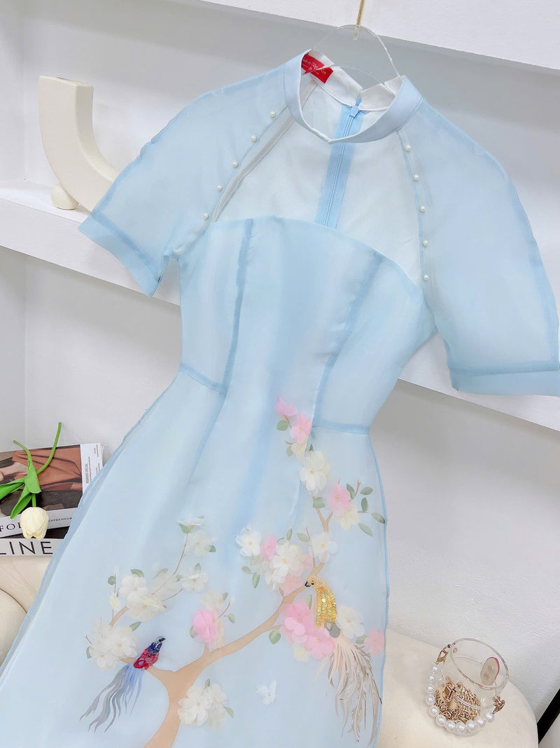 Pastel Blue Sparkle Ao Dai Modern | Áo Dài Cách Tân | TC