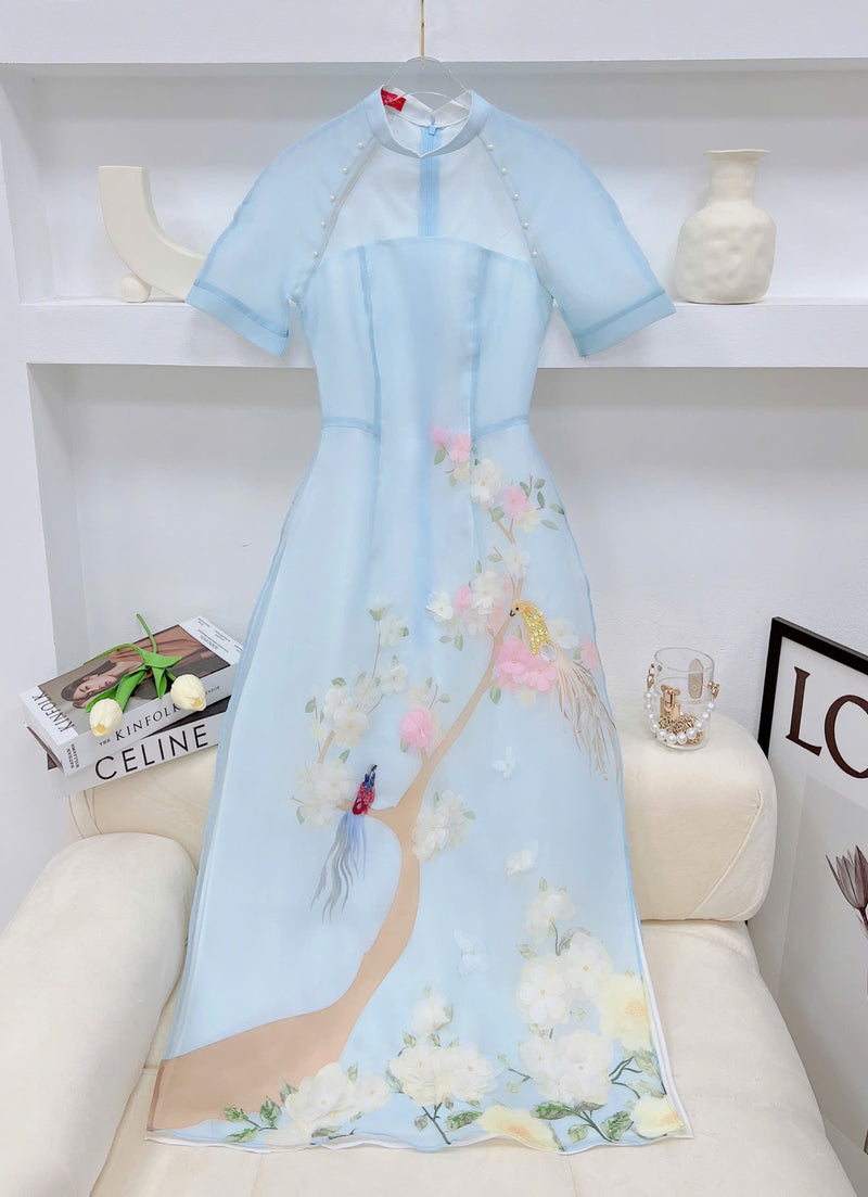 Pastel Blue Sparkle Ao Dai Modern | Áo Dài Cách Tân | TC