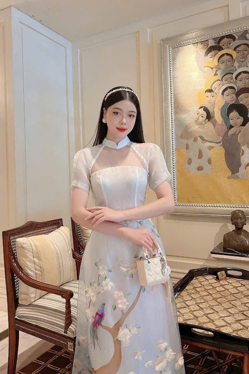 Pastel Blue Sparkle Ao Dai Modern | Áo Dài Cách Tân | TC